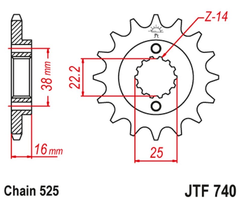 JT ZĘBATKA PRZEDNIA 2050 15 Z GUMĄ DUCATI 796/916/944/996 (205015JTRB) (ŁAŃC. 525) (1)
