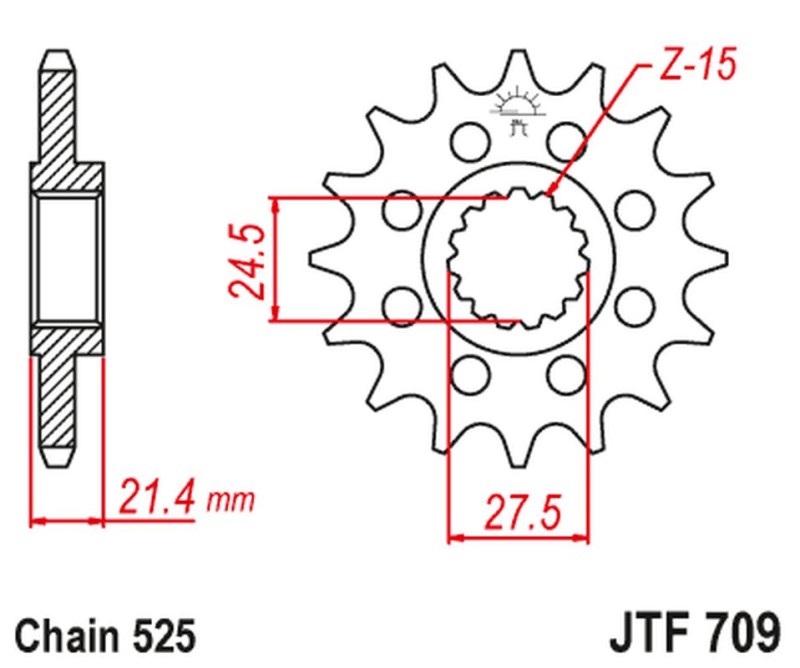 JT ZĘBATKA PRZEDNIA 2150 16 Z GUMĄ APRILIA 750 DORSODURO/ABS '07-'16, SHIVER/GT/ABS '07-'16, 1200 DORSODURO/ABS '11-'16 (215016JTRB) (ŁAŃC. 525) (1)