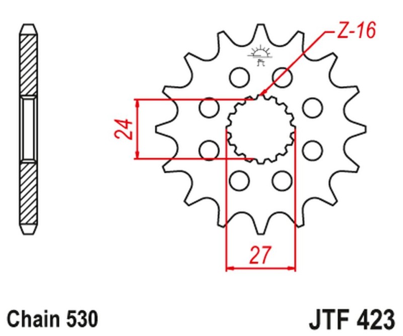 JT ZĘBATKA PRZEDNIA 2190 17 Z GUMĄ SUZUKI GSXR 1000 '09-'16, HAYABUSA '08-'23, B-KING '08-'12 (-1) (219017JTRB) (ŁAŃC. 530) (1)