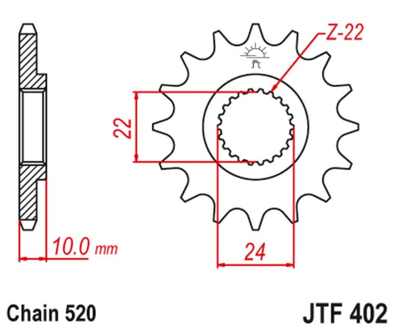 JT ZĘBATKA PRZEDNIA 402 16 Z GUMĄ BMW F 650 '94-'15, APRILIA PEGASO 650 '98-'04 (40216JTRB) (ŁAŃC. 520) (1)