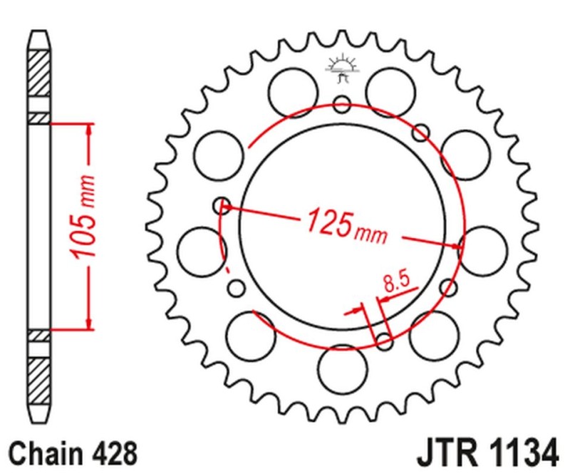 JT ZĘBATKA TYLNA 4413 50 YAMAHA XT 125X/SM '05-'09 (441350JT) (ŁAŃC. 428) - ZASTĘPUJE JTR1134.50ZBK (1)