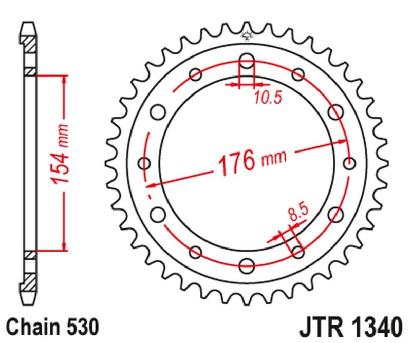 JT ZĘBATKA TYLNA 4434 43 HONDA VFR750, VFR800 V-TEC '02-'14, VFR800X CROSSRUNNER '11-'15 (443443JTZBK) (ŁAŃC. 530) KOLOR CZARNY (1)