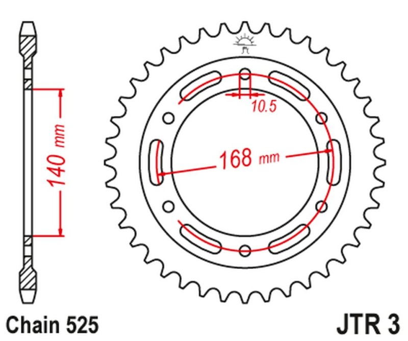 JT ZĘBATKA TYLNA 4613 42 BMW F 800 GS '06-'13 NA ŚRUBĘ 10,5MM (461342JTZBK) (ŁAŃC. 525) KOLOR CZARNY (1)