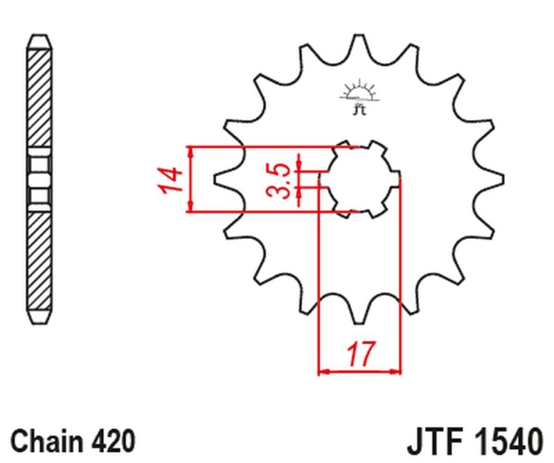 JT ZĘBATKA PRZEDNIA 504 14 KAWASAKI Z125 PRO (BR125) '17-'18 (50414JT) (ŁAŃC. 420) (1)