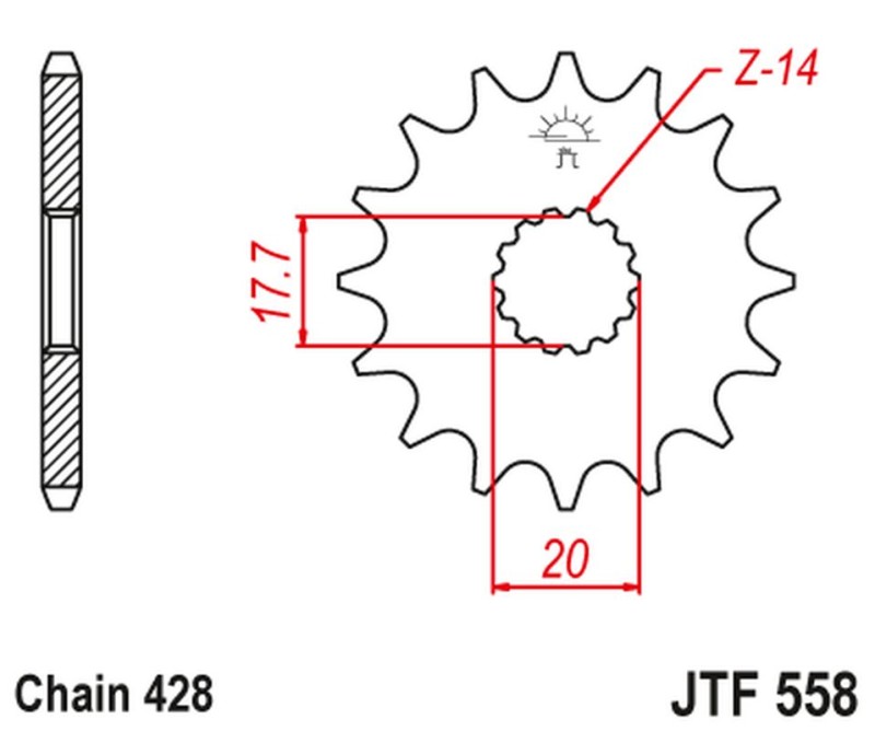 JT ZĘBATKA PRZEDNIA Z GUMĄ 577 16 YAMAHA DT 125R '93-'06, KAWASAKI NINJA 125 / Z 125 '19 (57716JTRB) (ŁAŃC. 428) (1)