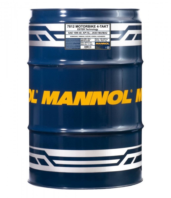 MANNOL OLEJ SILNIKOWY 4T MOTORBIKE 10W40 208L BECZKA ESTER + MA2 SYNTETYK (7812) (API SN) (1)