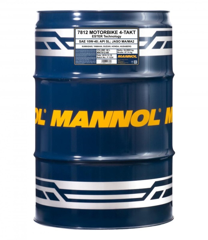 MANNOL OLEJ SILNIKOWY 4T MOTORBIKE 10W40 60L ESTER + MA2 SYNTETYK (7812) (API SN) - 1 BECZKA 60 L (1)