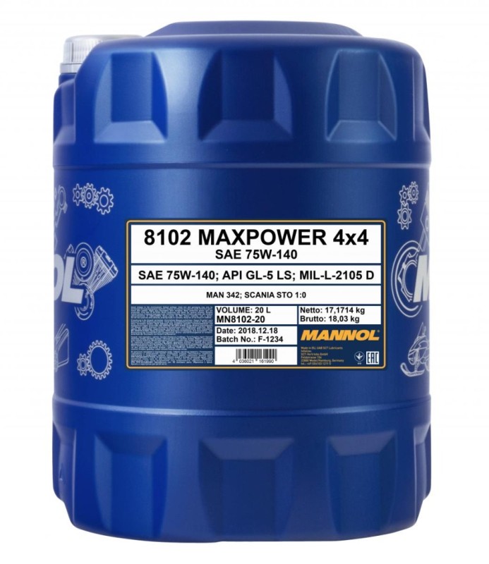 MANNOL MAXPOWER 4X4 75W140 API GL5 - OLEJ PRZEKŁADNIOWY SYNTETYCZNY 20L (75W-140) (1)