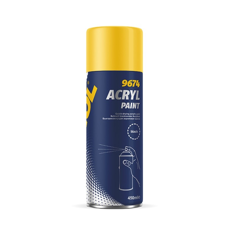MANNOL ACRYL BLACK PAINT 450ML - FARBA W SPRAYU KOLOR CZARNY MAT (9674) (24)