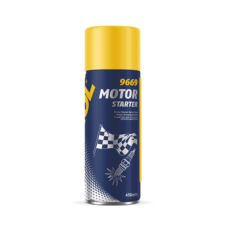 MANNOL MOTO STARTER (SAMOSTART - UŁATWIA ROZRUCH SILNIKA) SPRAY 450ML (9669) (12) (1)