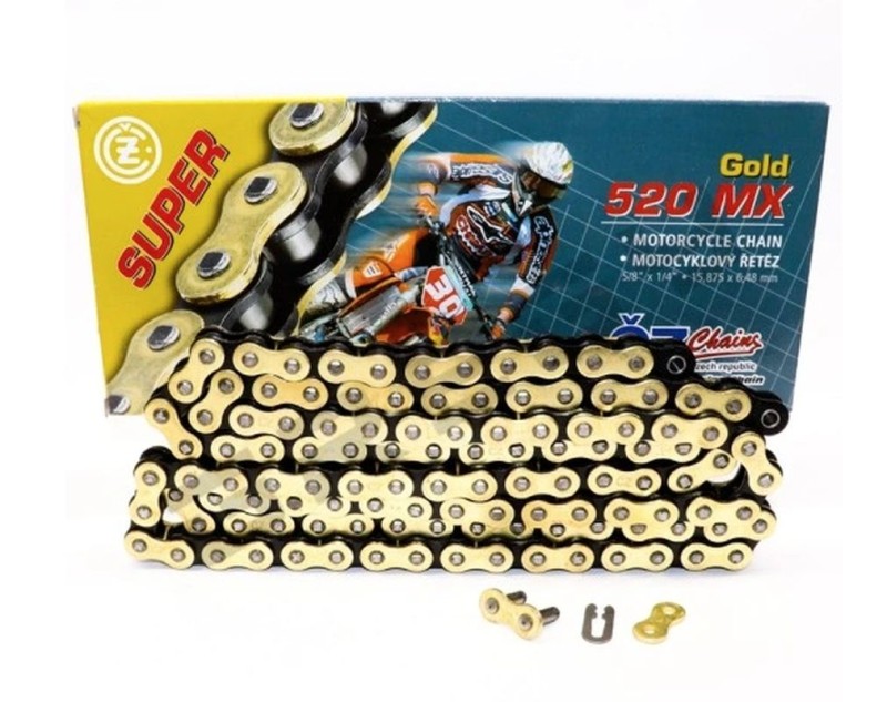 CZ ŁAŃCUCH NAPĘDOWY 520 MX (118 OGNIW) ZŁOTY (MOTOCROSS) DO 450 CCM (35,8 KN) + ZAPINKA