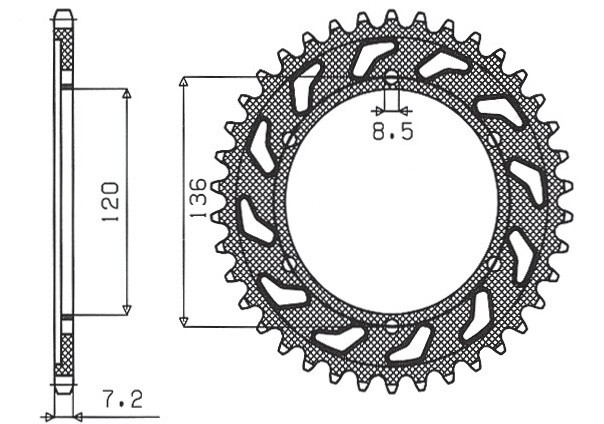 SUNSTAR ZĘBATKA TYLNA 4324 57 YAMAHA TDR 125 '93-'99 (JTR1847.57) (ŁAŃC. 428) (432457JT) (1)
