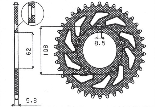 SUNSTAR ZĘBATKA TYLNA 714 43 APRILIA RS 125 '93-'05 (JTR701.43)* (ŁAŃC. 520) (71443JT) (1)