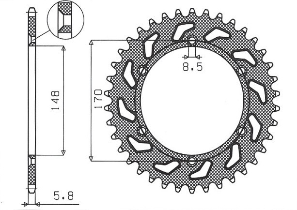 SUNSTAR ZĘBATKA TYLNA 804 42 SUZUKI DR 600 (85-89), DR 650 (90-95) (JTR828.42) (ŁAŃC. 520) (80442JT) (1)
