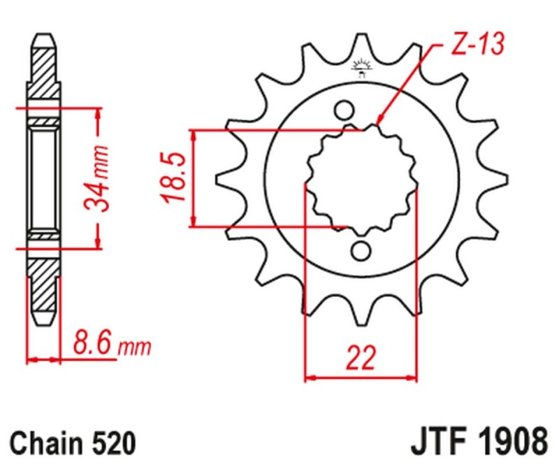 JT ZĘBATKA PRZEDNIA 2276 15 KTM 390 DUKE '13-'18, 390 RC '14-'18 (227615JTRB) (ŁAŃC. 520) Z GUMĄ (1)