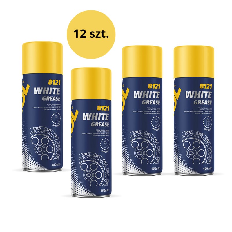 MANNOL WHITE GREASE 450ML - BIAŁY SMAR UNIWERSALNY (SPRAY) (8121) - KARTON 12 SZTUK (PAKIET) (1)
