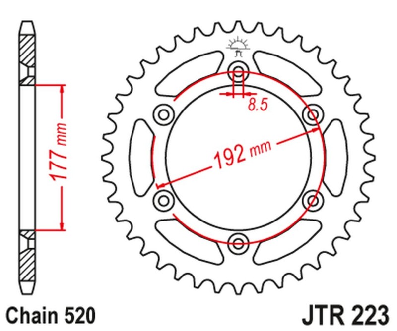 JT ZĘBATKA TYLNA 223 52 HUSQVARNA WR 250 '83-84, WR/CR 250 '80, WR 350 '81-88, WR/CR 400 '81-89, CR 400/430 '81-83 (22352JT) (ŁAŃC. 520) (1)