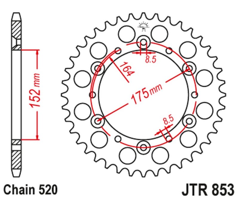 JT ZĘBATKA TYLNA 856 40 ALUMINIOWA RACELITE YAMAHA YZ/YZF '88-'98 (85640JTA) (ŁAŃC. 520) KOLOR CZARNY (1)