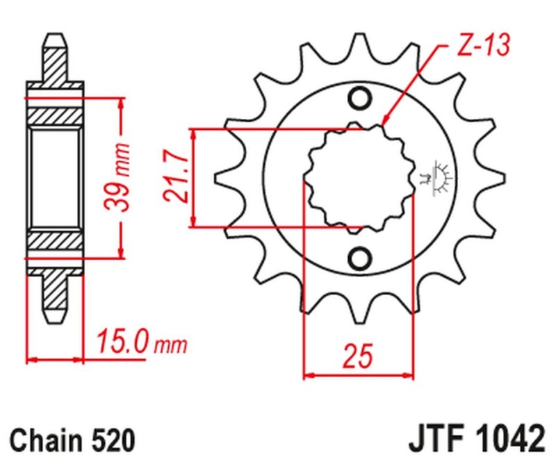 JT ZĘBATKA PRZEDNIA 2128 14 KYMCO 250 MXU/KXR/KXU '02-15' 300 MAXXER '05-16' (212814JT) (ŁAŃC. 520) (1)