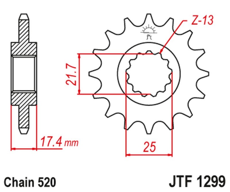 JT ZĘBATKA PRZEDNIA HONDA CB 250 '96-07' VT/VTR 250 '98-17' (ŁAŃC. 520) (1)