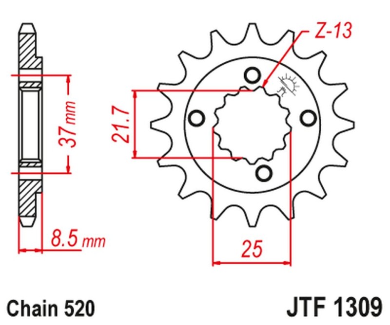JT ZĘBATKA PRZEDNIA 350 13 HONDA XR 600R '91-'00, TRX 400EX /X '05-'14 (35013JT) (ŁAŃC. 520) (1)