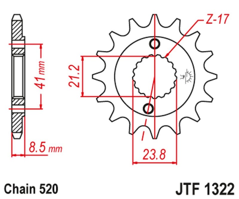 JT ZĘBATKA PRZEDNIA 2071 13 HONDA XR 400 '96-'05, TRX 400 (207113JT) (ŁAŃC. 520) (1)