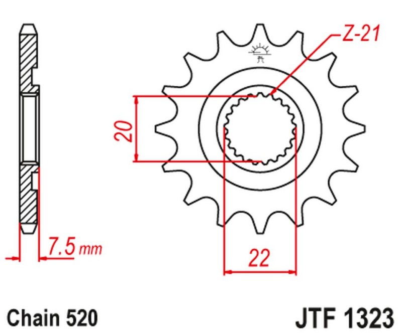 JT ZĘBATKA PRZEDNIA 2120 12 HONDA CR 125R '04-'07, CRF 250R/X '04-'17 (212012JT) (ŁAŃC. 520) (1)