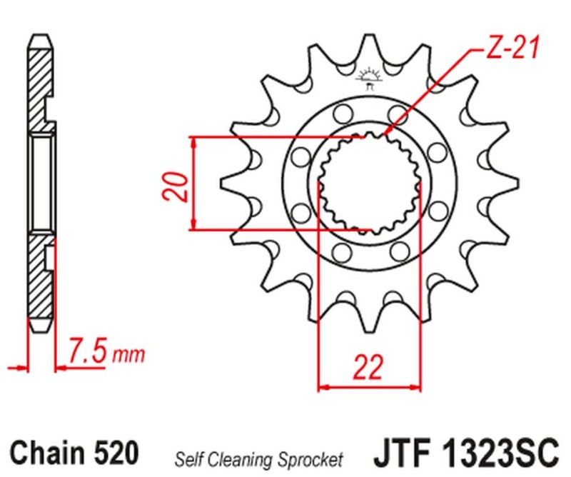 JT ZĘBATKA PRZEDNIA 2120 14 HONDA CR 125R '04-'07, CRF 250R/X '04-'17 SAMOOCZYSZCZAJĄCA (212014JT) (ŁAŃC. 520) (1)