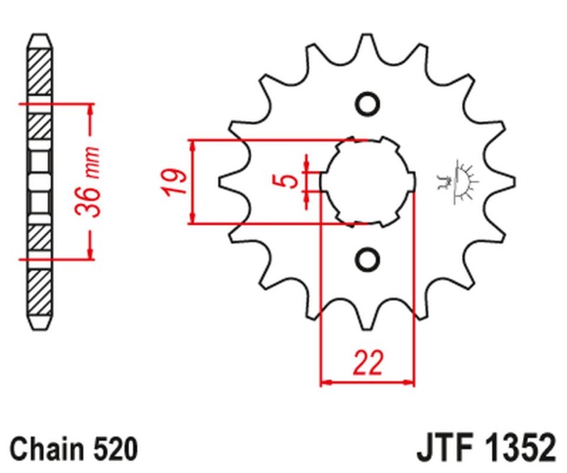 JT ZĘBATKA PRZEDNIA 337 13 HONDA TRX 250/300 '87-09', CR 250 '82-85', CR500 '84-85' (33713JT) (ŁAŃC. 520) (1)