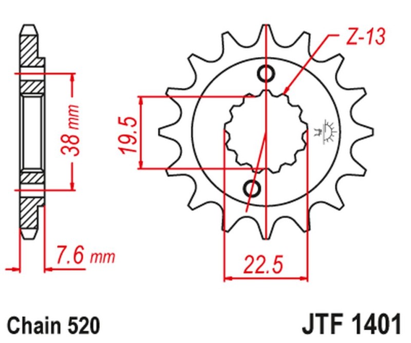 JT ZĘBATKA PRZEDNIA 2116 16 SUZUKI LTR 450 '06-'12, LTZ 400 '03-'13, RMX 450 '10-'13, KAWASAKI KFX 400, HYOSUNG TE 450 (211616JT) (ŁAŃC. 520) (1)