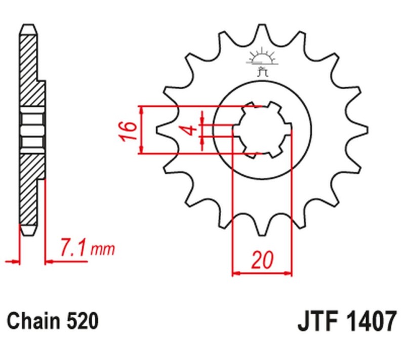 JT ZĘBATKA PRZEDNIA 422 10 KAWASAKI KSF/KXF 80 '03-06', SUZUKI LT 80 '89-06' (42210JT) (ŁAŃC. 520) (1)