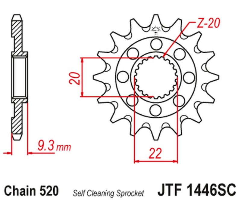 JT ZĘBATKA PRZEDNIA 2146 14 KAWASAKI KXF 250 '06-'17 SAMOOCZYSZCZAJĄCA (214614JT) (ŁAŃC. 520) (1)