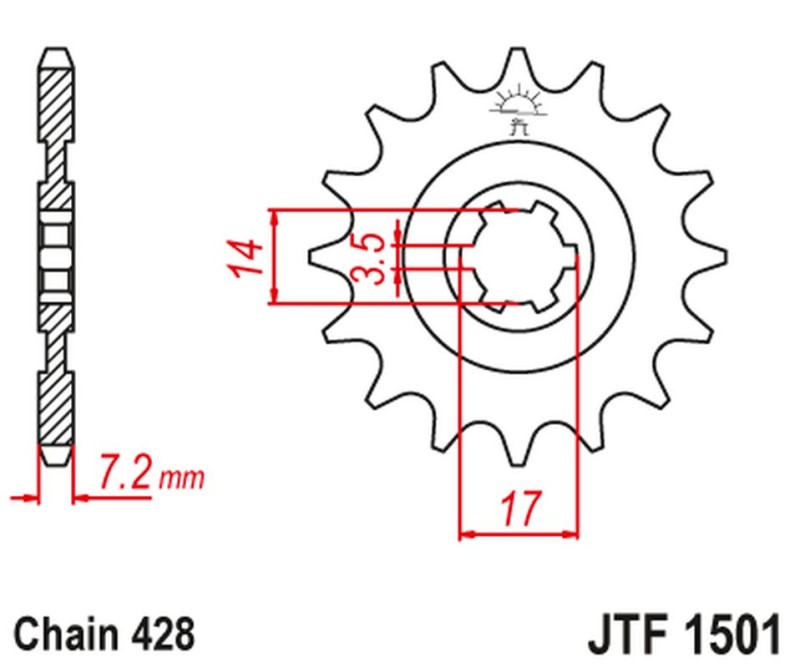 JT ZĘBATKA PRZEDNIA 2054 12 KAWASAKI KLT/KLF 110 '84-88', KLX 140 '08-20' (205412JT) (ŁAŃC. 428) (1)
