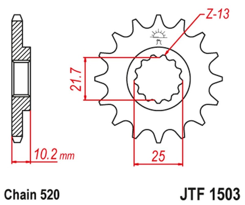 JT ZĘBATKA PRZEDNIA 2061 13 KAWASAKI KSF 250 '87-'04, KEF 300 '95-'03 (206113JT) (ŁAŃC. 520) (1)