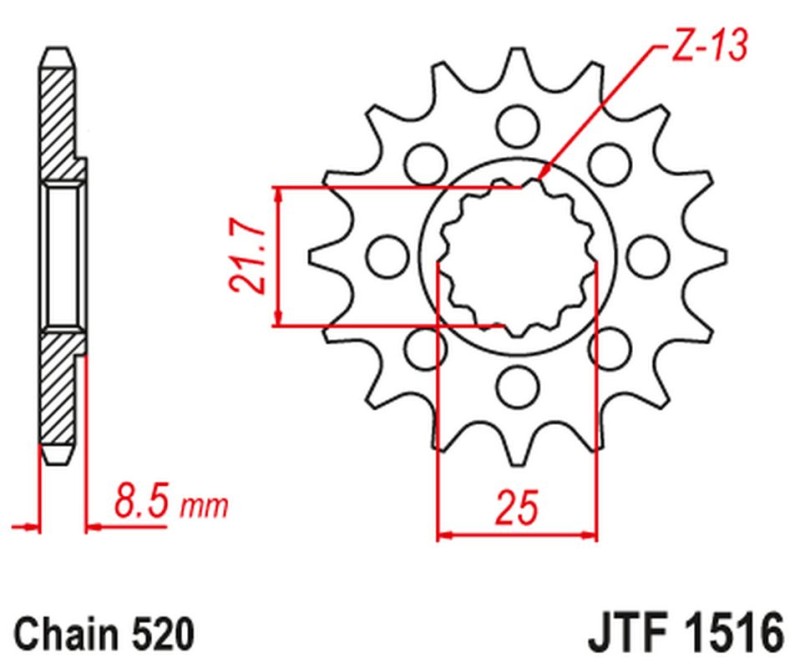 JT ZĘBATKA PRZEDNIA 2179 14 KAWASAKI ZX 10R 04-18 (217914JT) (PRZEJŚCIE NA ŁAŃCUCH 520) (1)