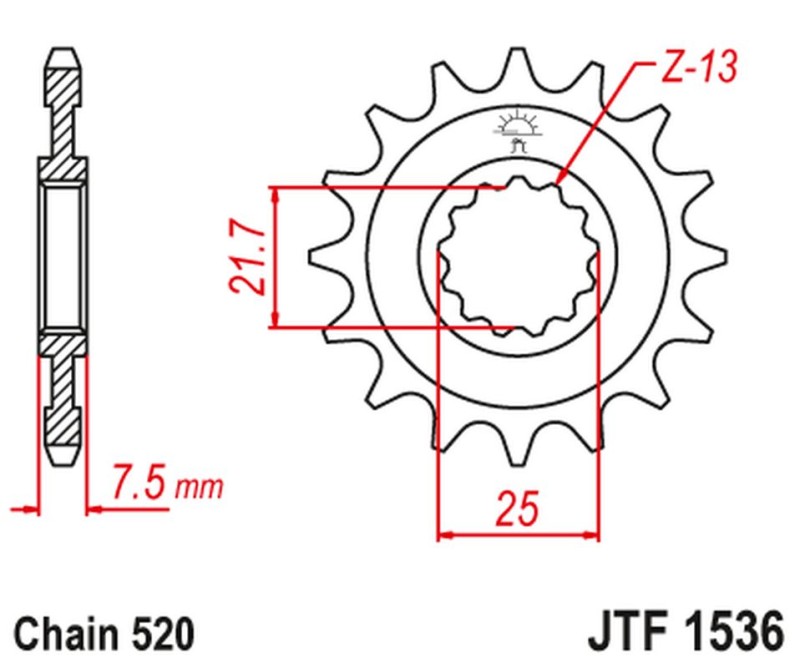 JT ZĘBATKA PRZEDNIA 585 14 KAWASAKI ZX-6R/RR '07-17, YAMAHA XTZ 750 '90-'98 (JTF1536.14)* (ŁAŃC. 520) (1)