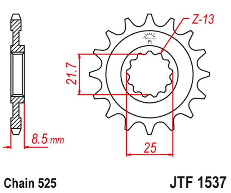 JT ZĘBATKA PRZEDNIA 2137 18 KAWASAKI ZX10R '04-'18 (213718JT) (ŁAŃC. 525) (1)