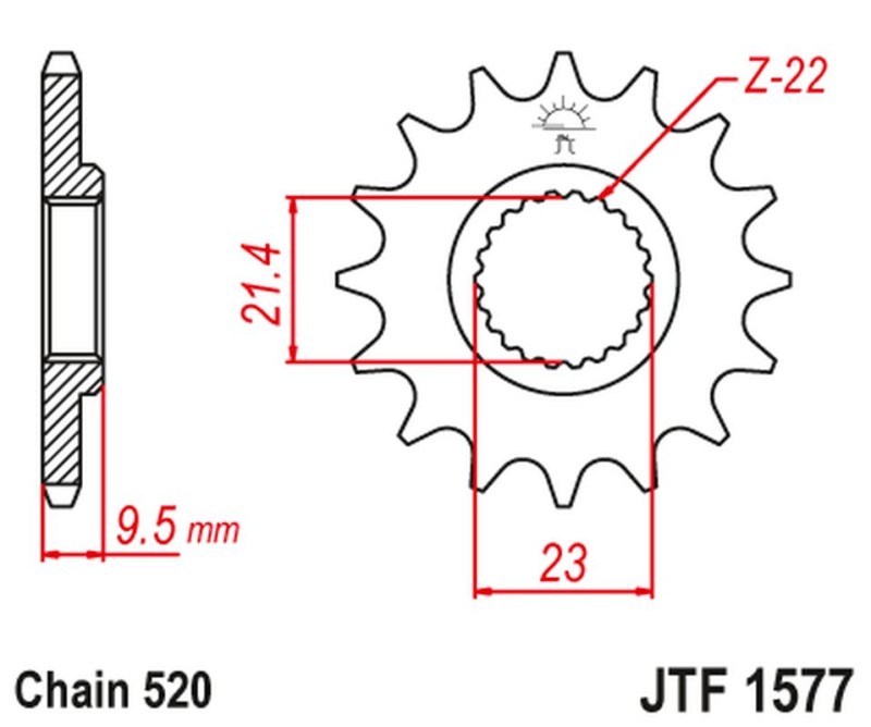 JT ZĘBATKA PRZEDNIA YAMAHA XT 600 '99-03' TT 600 '04, (GRUBOŚĆ 9.5MM) (ŁAŃC. 520) (1)