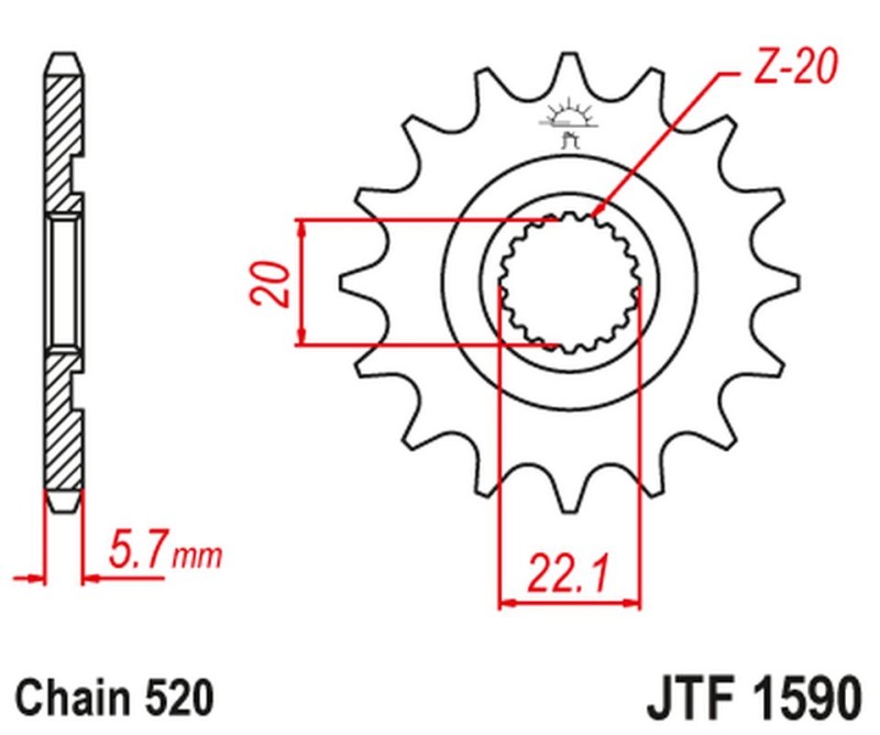 JT ZĘBATKA PRZEDNIA 2103 13 YAMAHA YZF 250 '01-'25, YZ 125 '05-'25, WR 250F '01-'25 (ORGY.) (210313JT) (ŁAŃC. 520) (1)