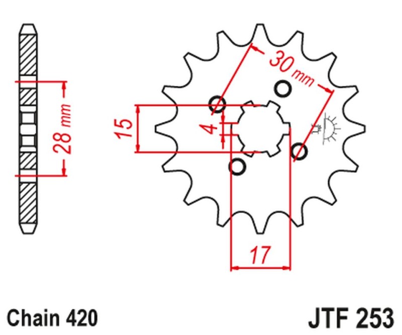 JT ZĘBATKA PRZEDNIA 255 17 HONDA MTX/MBX/XR 80 (25517JT) (ŁAŃC. 420) (1)