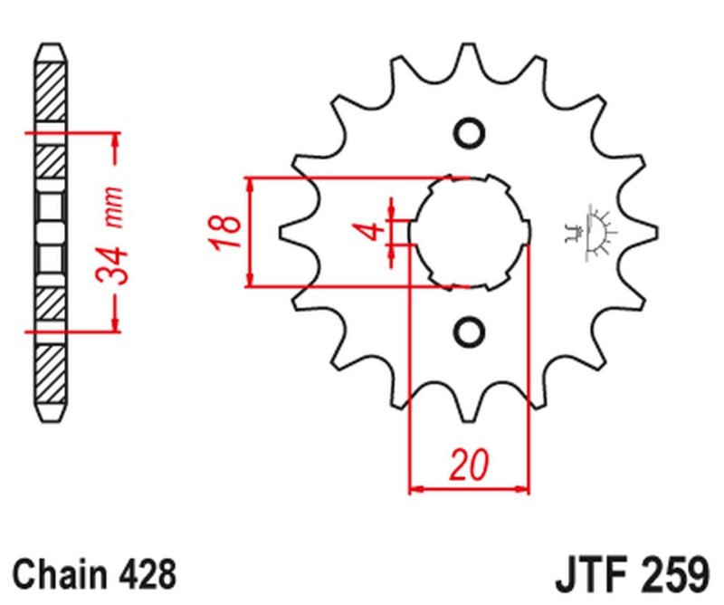 JT ZĘBATKA PRZEDNIA 259 17 HONDA XL 125, NX 125 (25917JT) (ŁAŃC. 428) (1)