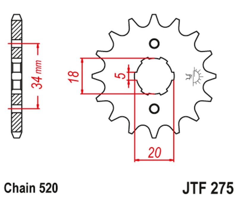 JT ZĘBATKA PRZEDNIA 275 15 HONDA CB 175 '74-76', XL 175 '77', CB 200 T '74-79' (27515JT) (ŁAŃC. 520) (1)