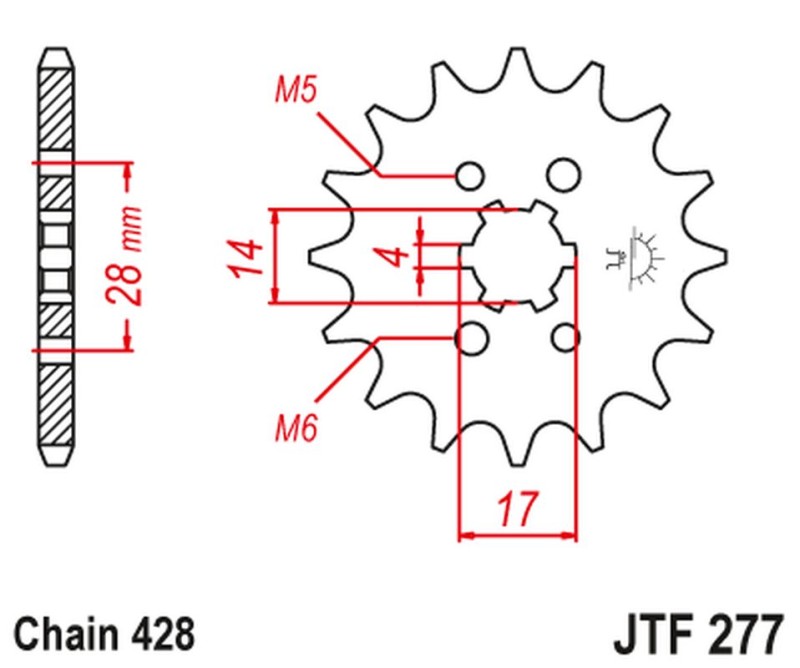 JT ZĘBATKA PRZEDNIA 2118 13 HONDA TRX 90 '93-19', CRF 125 '14-21', DERBI SENDA/MULHACEN/TERRA '07-14' (211813JT) (ŁAŃC. 428) (1)