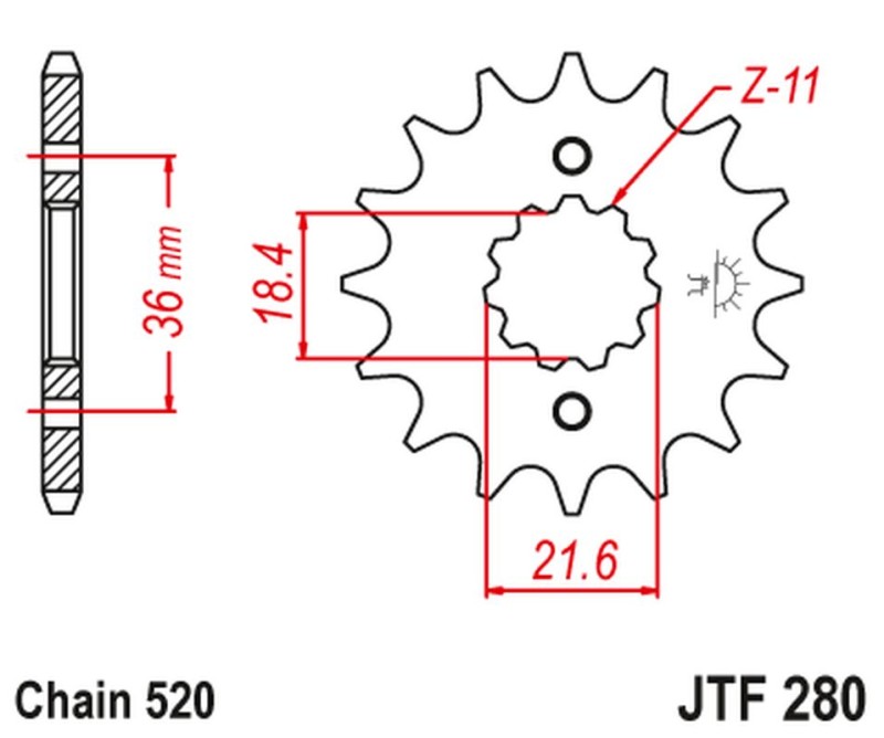 JT ZĘBATKA PRZEDNIA 2506 13 HONDA XL 250 S/M/N (MD26,MD31), AX 1 (250613JT) (ŁAŃC. 520) (1)