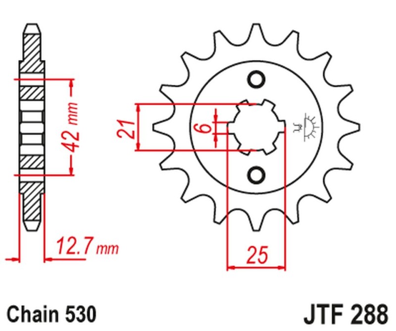 JT ZĘBATKA PRZEDNIA 288 16 HONDA CB 500 FOUR '72-'77, CB 550F/K '75-'80 (28816JT) (ŁAŃC. 530) (-1) (1)