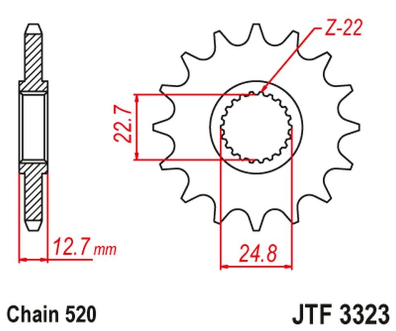 JT ZĘBATKA PRZEDNIA POLARIS 250/300/350/400/425 '89-99' (ŁAŃC. 520) (1)