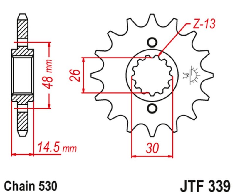 JT ZĘBATKA PRZEDNIA 339 15 HONDA VFR 750 86-87, CBX 750F 84-86, VFR 800 '02-'14 (33915JT) (ŁAŃC. 530) (1)