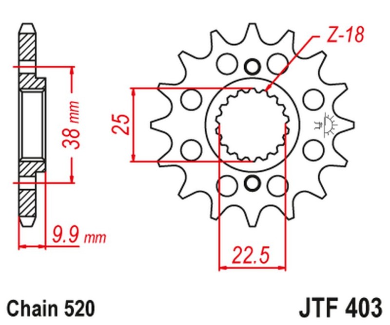 JT ZĘBATKA PRZEDNIA 2200 14 BMW G 450 X '08-11', HUSQVARNA 449/511 TC/TE/SM '11-12' (220014JT) (ŁAŃC. 520) (1)