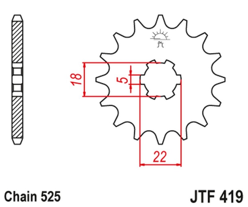 JT ZĘBATKA PRZEDNIA 419 15 SUZUKI GT 250 '73-'78, TS 250 '73-'75 (41915JT) (ŁAŃC. 525) (1)