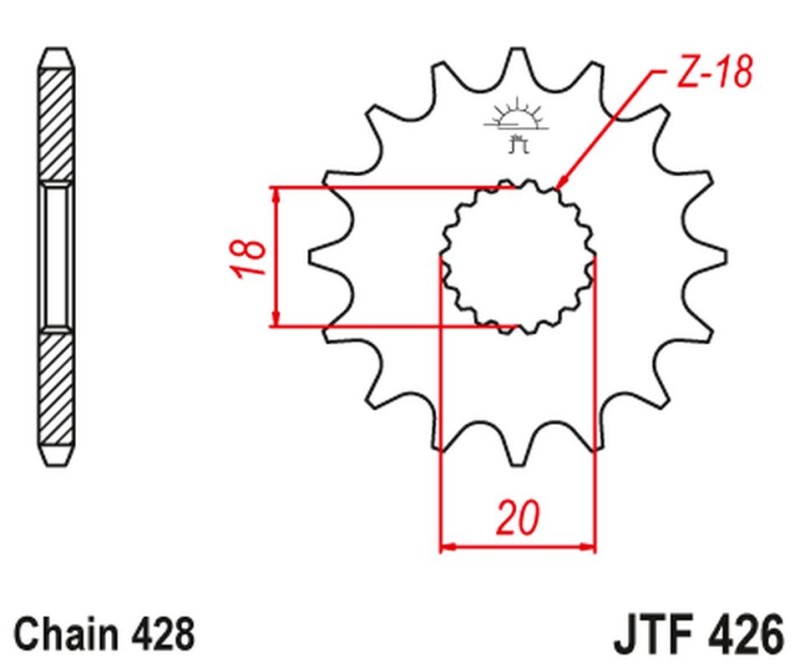 JT ZĘBATKA PRZEDNIA 426 15 SUZUKI GN 125 '92-'00, GS 125 '79-'00 (42615JT) (ŁAŃC. 428) (1)
